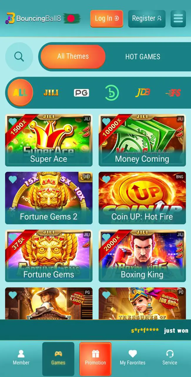 Explore the screenshot of the Slots section in the BouncingBall8 apk.