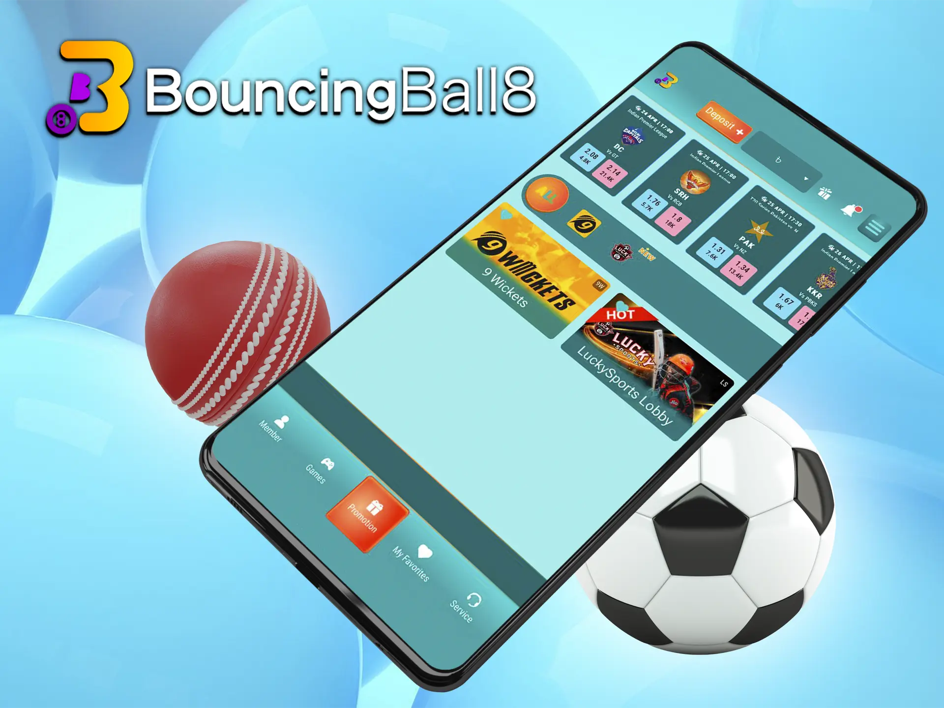 Available betting options for BouncingBall8 app sports fans.