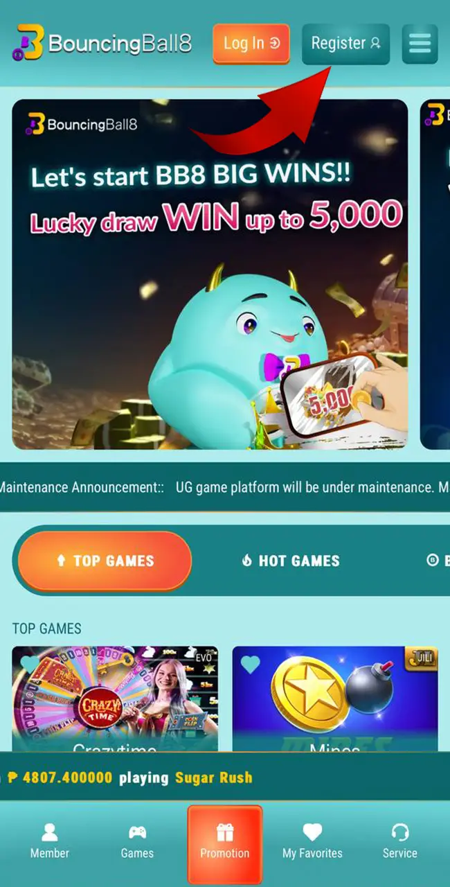 Start your casino journey by beginning the easy BouncingBall8 register process.