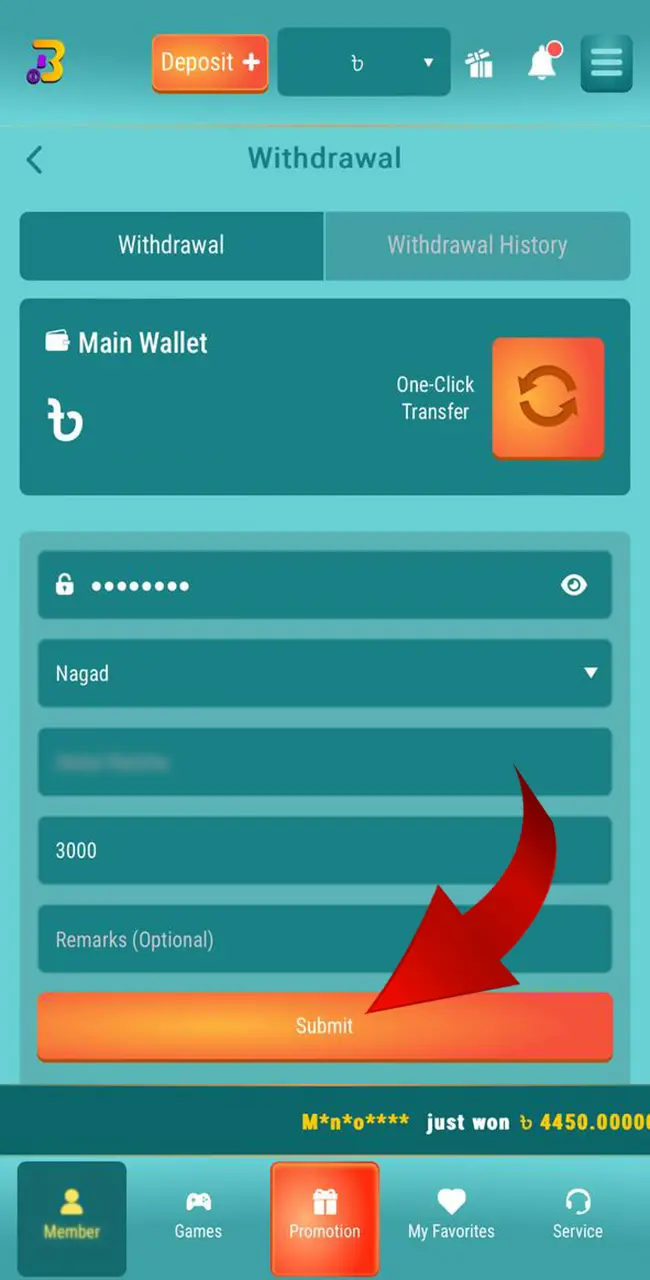 Click confirm withdrawal in BouncingBall8 and wait for the money to be transferred to your account.