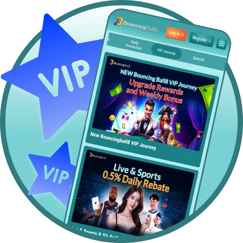 BouncingBall8 VIP program with 10 levels and daily rewards.